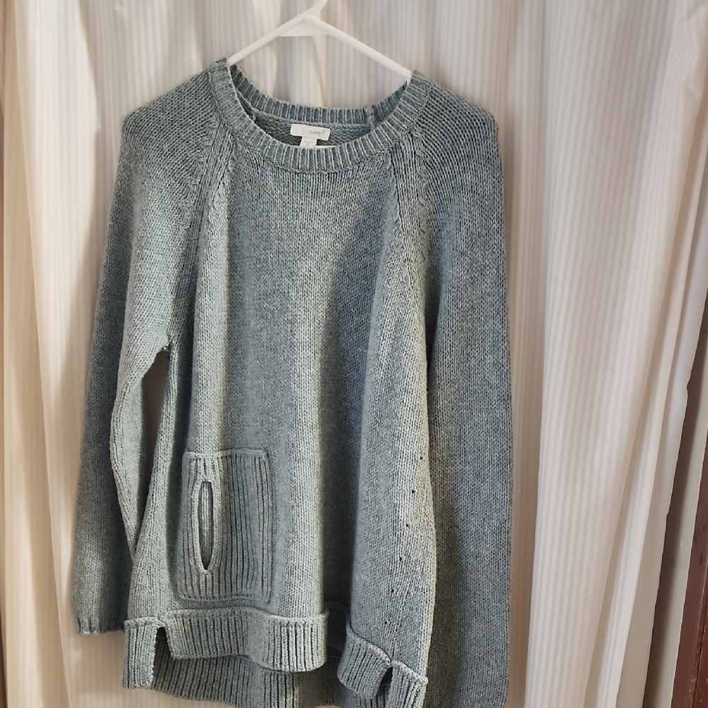 Pure Jill Blue Crew Neck Sweater with Ribbed Detailing